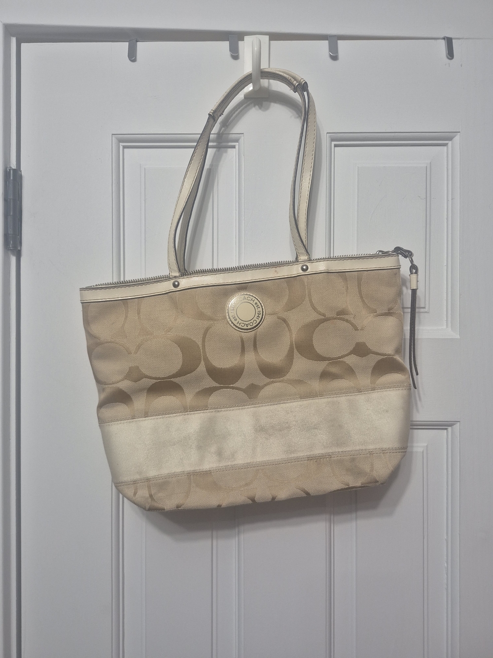 Vintage Y2K Coach Signature Stripe Tote F19046 Beige